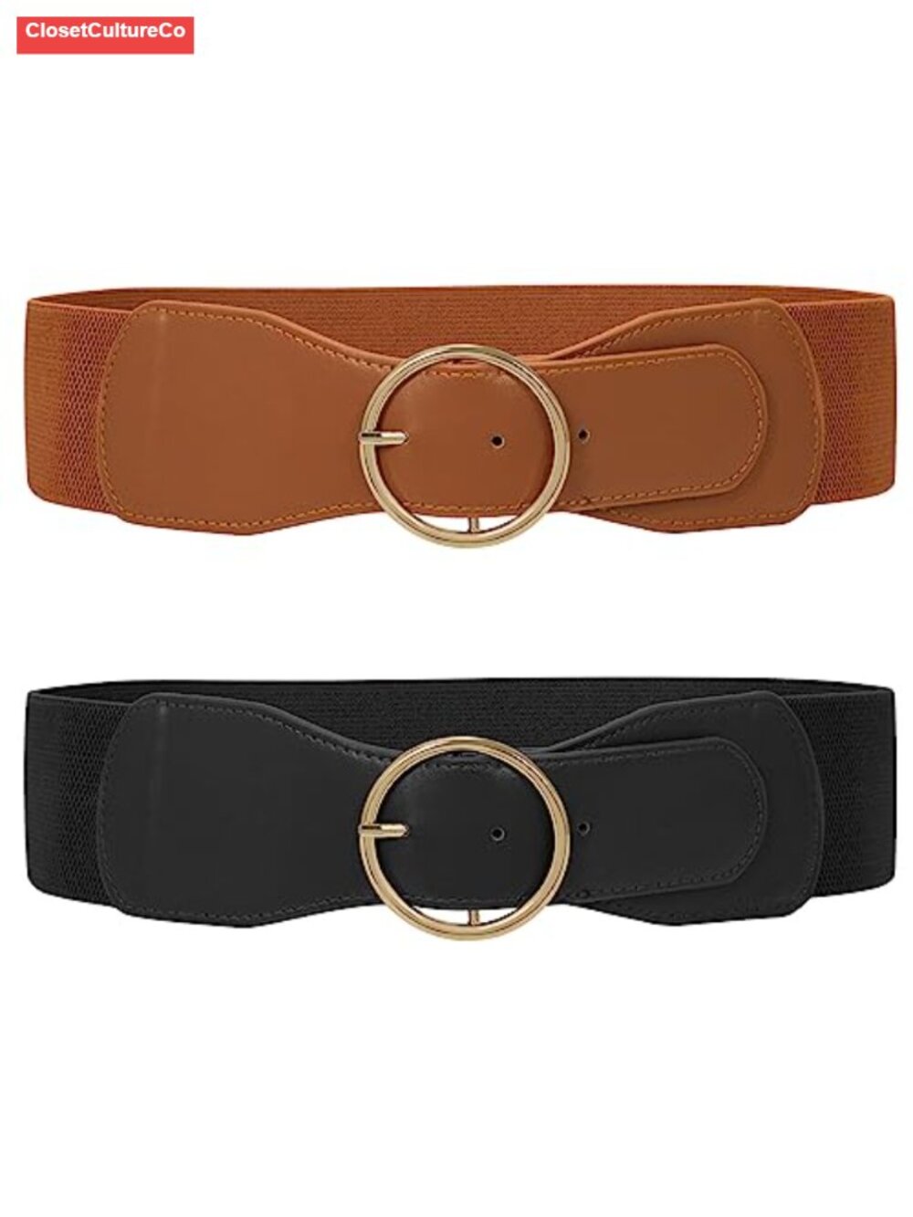 Women Wide Elastic Stretchy Belt Dress Waist Belt Gold O Ring Buckle